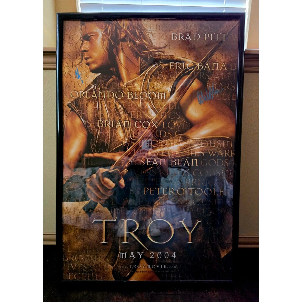 BRAD PITT ORLANDO BLOOM Signed TROY Movie Poster COA Authentic Autograph Vintage